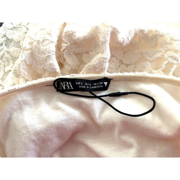 NWOT ZARA Lace Floral Ivory Mini Dress Women's Size Large Spaghetti Strap Lined - Picture 4 of 6